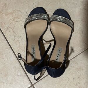 Ina Blue and Silver Heels with Elegant Ankle Strap